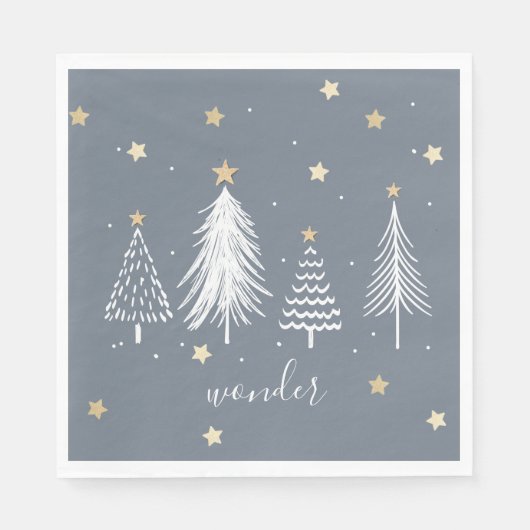 Kerstfeest Gold Stars Blauw Servet (Voorkant)