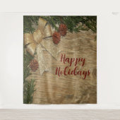 Kerstfeest Golden Green Bladeren Rood Rustiek Wandkleed (Voorkant)