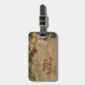 Kerstfeest Golden Green Leaves Red Rustic Bagagelabel (Voorkant verticaal)
