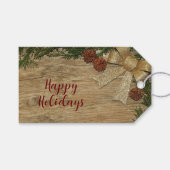 Kerstfeest Golden Green Leaves Red Rustic Cadeaulabel (Voorkant (Horizontaal))