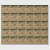 Kerstfeest Golden Green Leaves Red Rustic Cadeaupapier (Vlak)