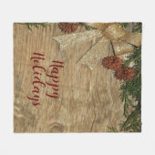 Kerstfeest Golden Green Leaves Red Rustic Fleece Deken (Voorkant (Horizontaal))