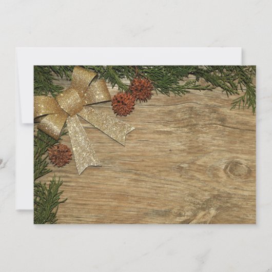 Kerstfeest Golden Green Leaves Red Rustic Kaart (Achterkant)