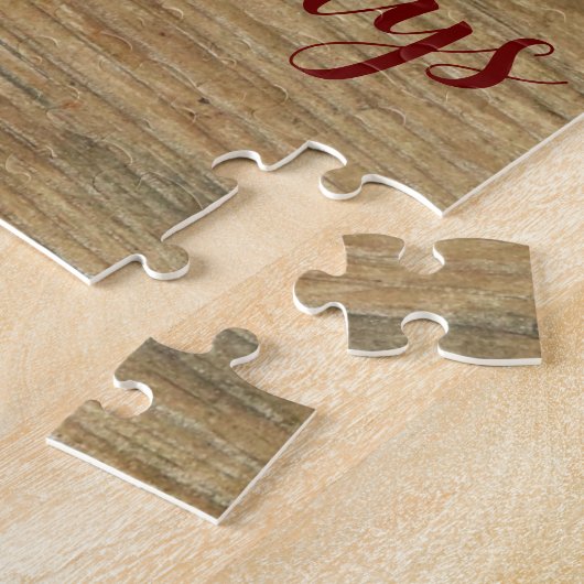 Kerstfeest Golden Green Leaves Red Rustic Legpuzzel (Zijkant)