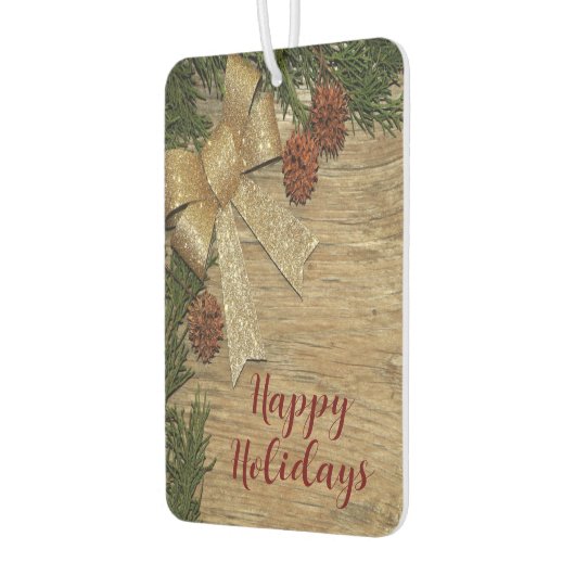 Kerstfeest Golden Green Leaves Red Rustic Luchtverfrisser (Links)