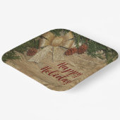 Kerstfeest Golden Green Leaves Red Rustic Papieren Bordje (Gebogen)