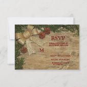 Kerstfeest Golden Green Leaves Red Rustic RSVP Kaartje (Voorkant)