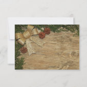Kerstfeest Golden Green Leaves Red Rustic RSVP Kaartje (Achterkant)