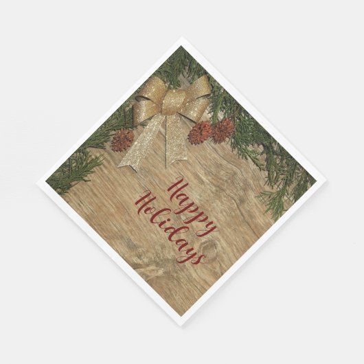 Kerstfeest Golden Green Leaves Red Rustic Servet (Hoek)