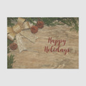 Kerstfeest Golden Green Leaves Red Rustic Tissuepapier (Voorkant)