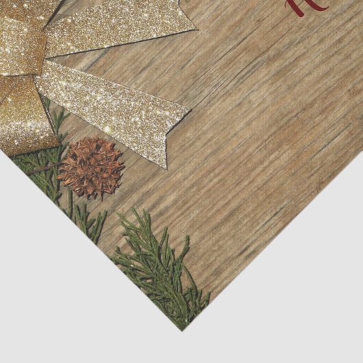 Kerstfeest Golden Green Leaves Red Rustic Tissuepapier (Detail)