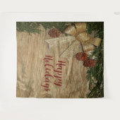 Kerstfeest Golden Green Leaves Red Rustic Wandkleed (Voorkant (horizontaal))