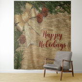 Kerstfeest Golden Green Leaves Red Rustic Wandkleed (In situ)