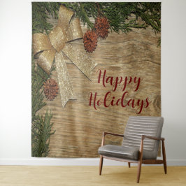 Kerstfeest Golden Green Leaves Red Rustic Wandkleed