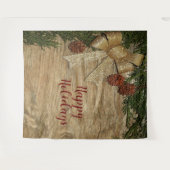 Kerstfeest Golden Green Leaves Red Rustic Wandkleed (Voorkant (horizontaal))