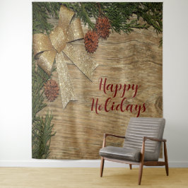 Kerstfeest Golden Green Leaves Red Rustic Wandkleed