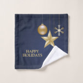 Kerstfeest Golden Ornament Navy Blue Elegant Bad Handdoek (Wasdoekje)