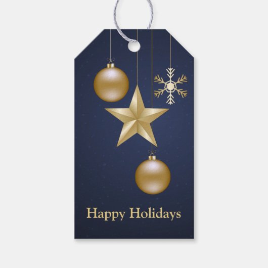 Kerstfeest Golden Ornament Navy Blue Elegant Cadeaulabel (Voorkant)