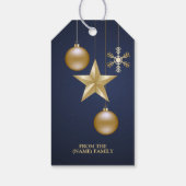 Kerstfeest Golden Ornament Navy Blue Elegant Cadeaulabel (Achterkant)