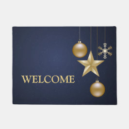 Kerstfeest Golden Ornament Navy Blue Elegant Deurmat