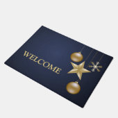 Kerstfeest Golden Ornament Navy Blue Elegant Deurmat (Schuin)