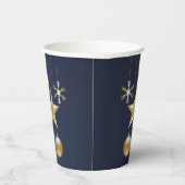 Kerstfeest Golden Ornament Navy Blue Elegant Papieren Bekers (Rechts)