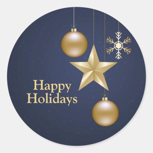 Kerstfeest Golden Ornament Navy Blue Elegant Ronde Sticker (Voorkant)