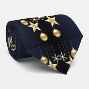 Kerstfeest Golden Ornamenten Navy Blue Stropdas