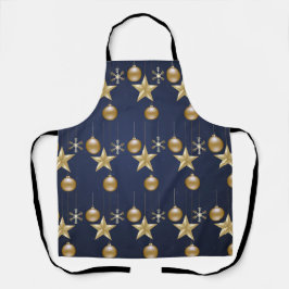 Kerstfeest Golden Ornaments Navy Blue Elegant Schort