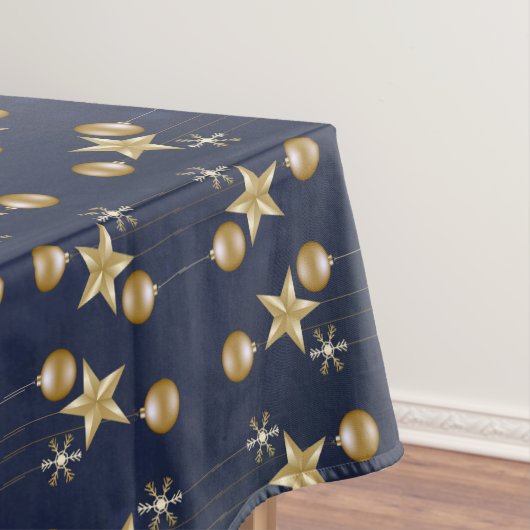 Kerstfeest Golden Ornaments Navy Blue Elegant Tafelkleed (Voorbeeld)