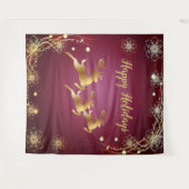 Kerstfeest Golden Rendieren Rood Roze Elegant Wandkleed (Voorkant (horizontaal))