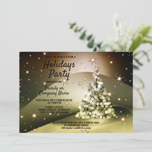 Kerstfeest Golden Tree Shiny Sparkle Stars Kaart (Staand voorkant)