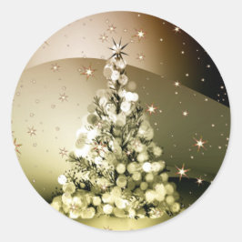Kerstfeest Golden Tree Shiny Sparkle Stars Ronde Sticker