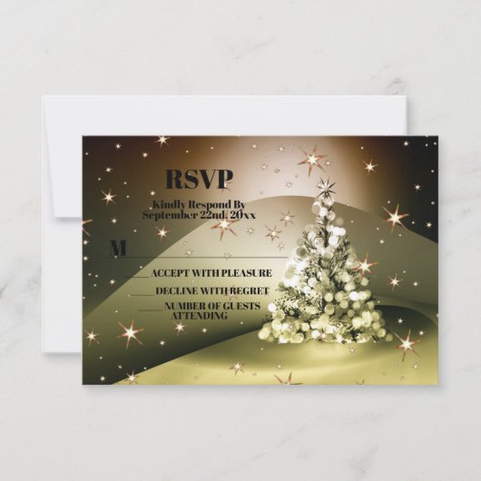 Kerstfeest Golden Tree Shiny Sparkle Stars RSVP Kaartje (Voorkant)