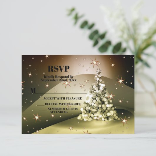 Kerstfeest Golden Tree Shiny Sparkle Stars RSVP Kaartje (Staand voorkant)