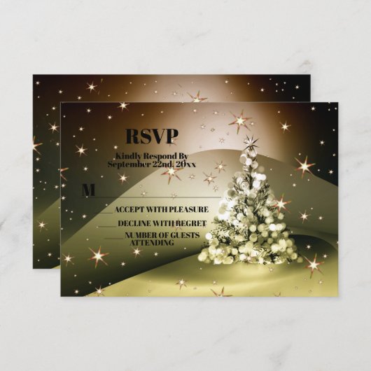 Kerstfeest Golden Tree Shiny Sparkle Stars RSVP Kaartje (Voorkant / Achterkant)