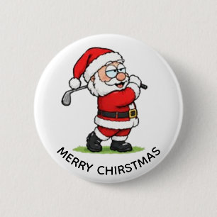 KERSTFEEST GOLFENDE KERSTMAN RONDE BUTTON 5,7 CM