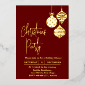 Kerstfeest Goud Rood  Folie Uitnodiging (Voorkant)