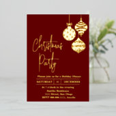 Kerstfeest Goud Rood  Folie Uitnodiging (Staand Voorkant)