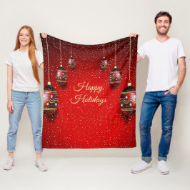 Kerstfeest Goud Rood Winter Vakanties Elegant Fleece Deken
