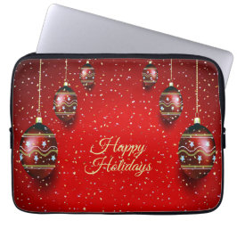 Kerstfeest Goud Rood Winter Vakanties Elegant Laptop Sleeve