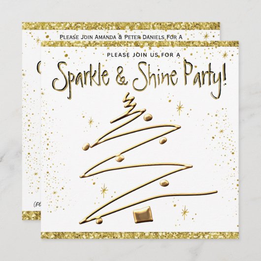 Kerstfeest Goud Wit Uitnodiging (Voorkant / Achterkant)