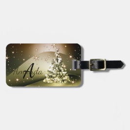 Kerstfeest Gouden Boom Glanzende Glitters Sterren Bagagelabel