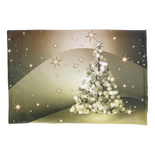 Kerstfeest Gouden Boom Glanzende Glitters Sterren Kussensloop (Voorkant)