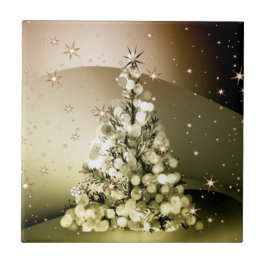 Kerstfeest Gouden Boom Glanzende Glitters Sterren Tegeltje