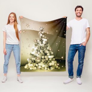 Kerstfeest Gouden Boom Glanzende Sterren Fleece Deken