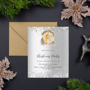 Kerstfeest gouden deur zilveren uitnodiging