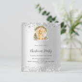 Kerstfeest gouden deur zilveren uitnodiging (Staand voorkant)