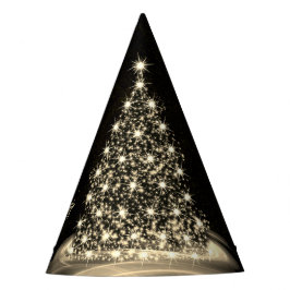 Kerstfeest Gouden Glanzende Boom Winter Zwart Feesthoedjes