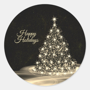 Kerstfeest Gouden Glanzende Boom Winter Zwart Ronde Sticker